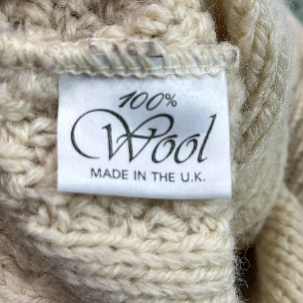 Blarney Woolen Mills Wool Ireland Clover Cable Knit Fisherman Ivory Sweater 2XL